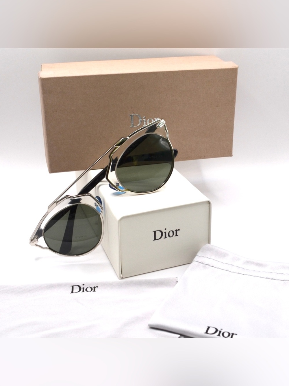 Christian Dior  So Real Sunglasses Silver Clear Green Lens | New | Box